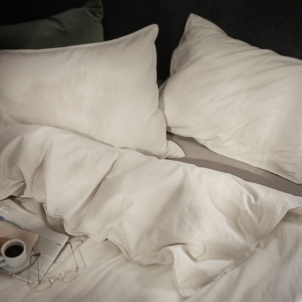 IKEA ANGSLILJA Чохол на ковдру та наволочка, світло-сіро-бежевий, 150x200/50x60 см 10490767 фото