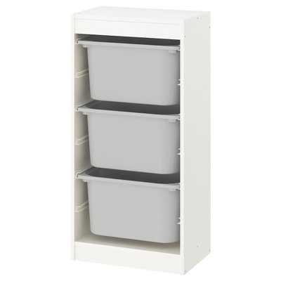 IKEA TROFAST Стелаж з контейнерами, білий/сірий, 46x30x94 см 79330470 фото