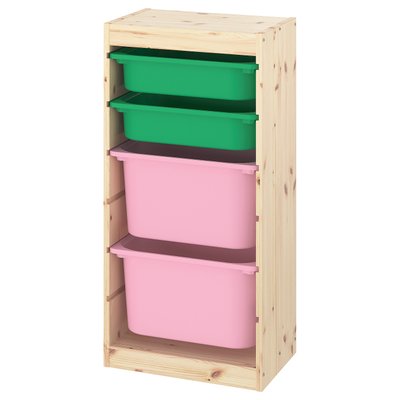 IKEA TROFAST Стелаж із контейнерами, світла сосна під білим відтонкуванням зелений/рожевий, 44x30x91 см 59338090 фото