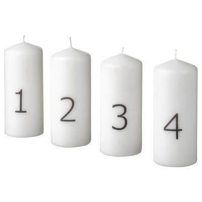 IKEA VINTERFINT Беззапахова блокова свічка, біла, 14 см 40555012 фото