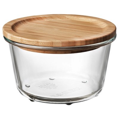 IKEA 365+ Контейнер для їжі з кришкою, круглий скло/бамбук, 600 мл 69269091 фото
