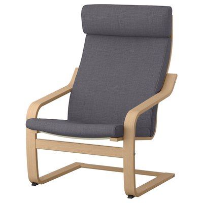 IKEA POANG Крісло, покриття з дубового шпону, стьобане білим лаком/Скіфтебо темно-сіре 09388474 фото