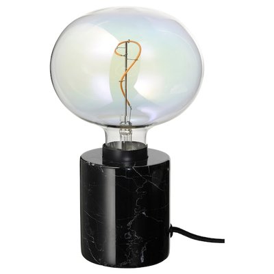 IKEA MARKFROST / MOLNART Стільна лампа з лампочкою, чорний мармур/еліпс подвійного кольору 29494534 фото