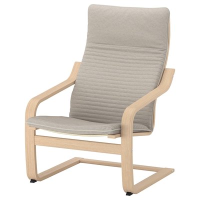 IKEA POANG Крісло, оздоблення з дубового шпону, підфарбоване у білий колір/Кніса світло-бежевий 29286610 фото