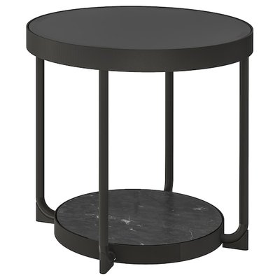 IKEA FROTORP Столик, антрацит під мармур/чорне скло, 48 см 10492276 фото