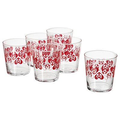IKEA VINTERFINT Склянка, візерунок серце, безбарвне/червоне скло, 300 мл 70539515 фото