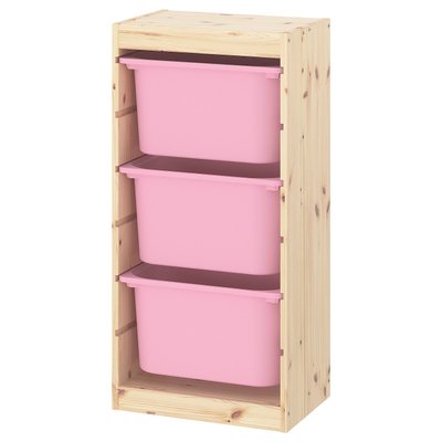 IKEA TROFAST Полиця з контейнерами, світла сосна під білим/рожевим відтінком, 44x30x91 см 49335935 фото