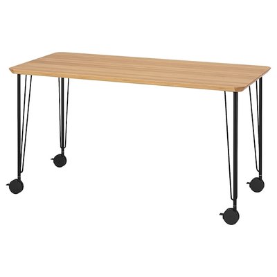 IKEA ANFALLARE / KRILLE Письмовий стіл, бамбук/чорний, 140x65 см 89509995 фото