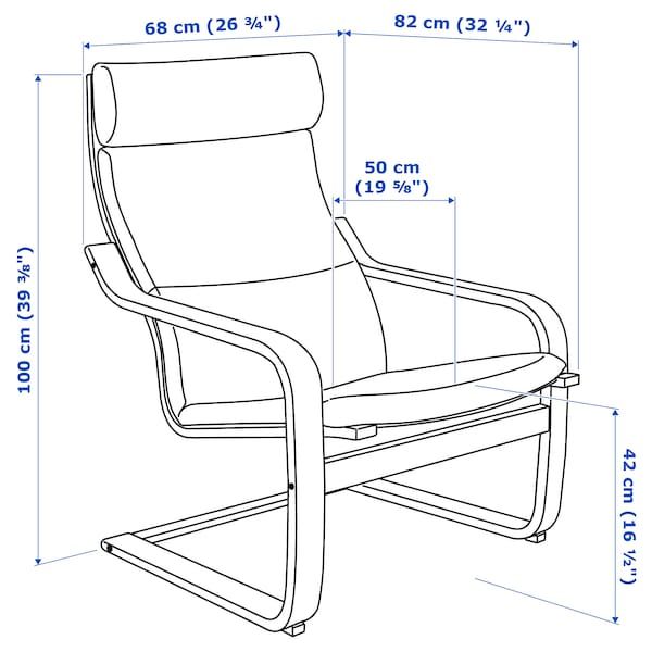 IKEA POANG Крісло, шпон з білого дуба/Хілларед темно-синій 09286588 фото