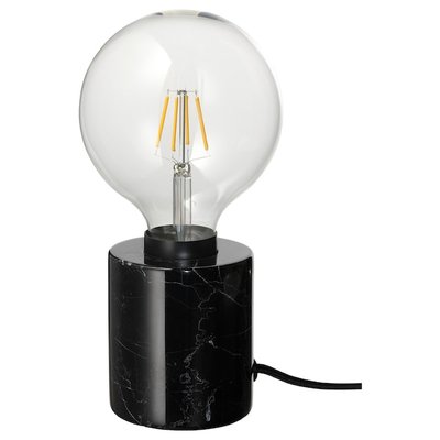 IKEA MARKFROST / LUNNOM Столова лампа з лампочкою, чорний мармур/куля 59494453 фото