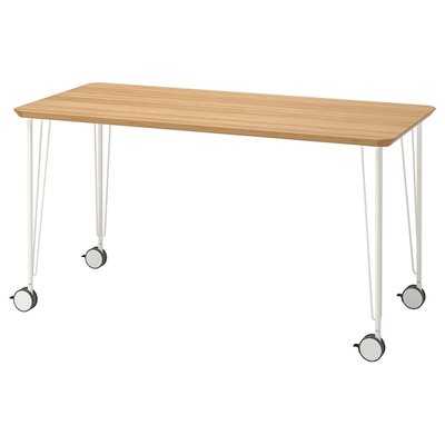 IKEA ANFALLARE / KRILLE Стіл, бамбук/білий, 140x65 см 89417707 фото