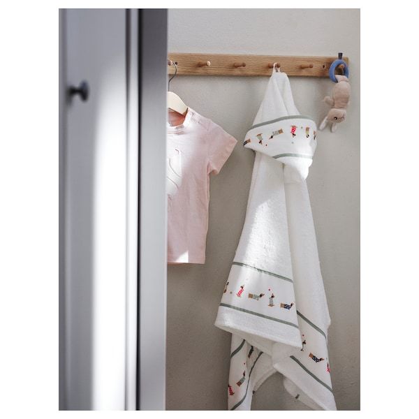 IKEA DROMSLOTT Дитячий рушник з капюшоном, візерунок з цуценятами/білий, 60х125 см 90526376 фото