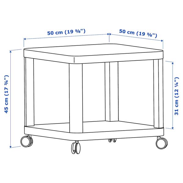 IKEA TINGBY Столик на колесах, білий, 50x50 см 20295930 фото