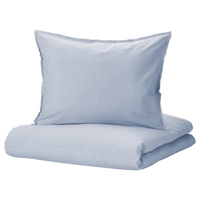 IKEA BERGPALM Наволочка на ковдру та 2 наволочки, блакитний/у смужку, 200x200/50x60 см 20522616 фото