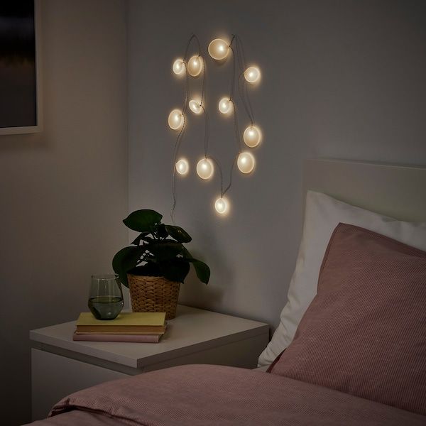 IKEA AKTERPORT Гірлянда LED, 12 лампочок, на батарейки/Білі камінці 80504836 фото