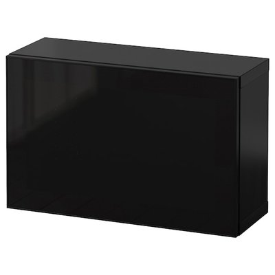IKEA BESTA Комбінація настінних шафок, чорний бронзовий Glassvik/чорне скло, 60x22x38 см 49440861 фото