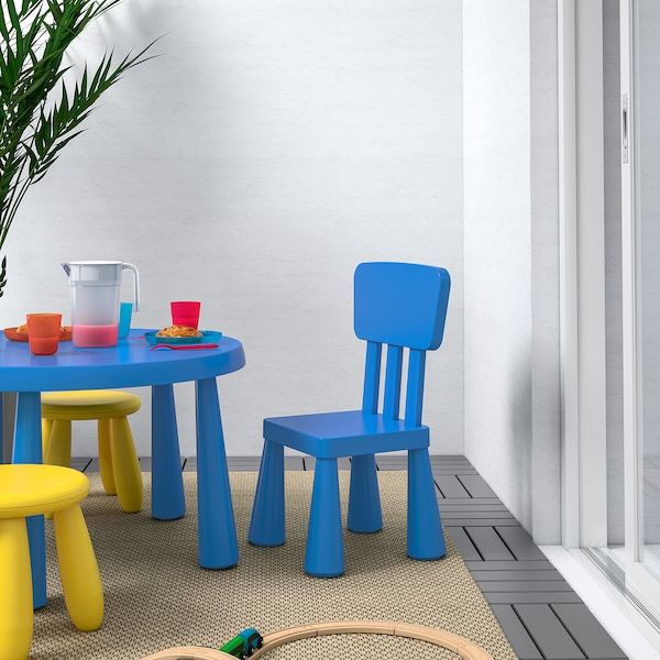 IKEA MAMMUT Дитяче стільчик, для внутрішнього/зовнішнього використання/синій 60365346 фото