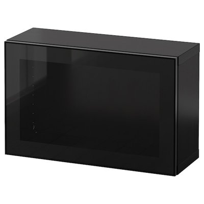 IKEA BESTA Комбінація настінних шафок, чорно-коричневий Glassvik/чорне прозоре скло, 60x22x38 см 69429339 фото