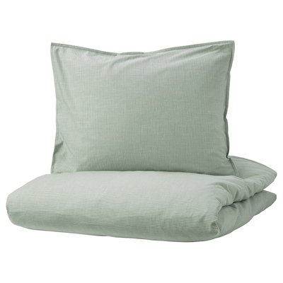 IKEA BERGPALM Покривало на ковдру та 2 наволочки, зелений/смугастий, 200x200/50x60 см 20423188 фото
