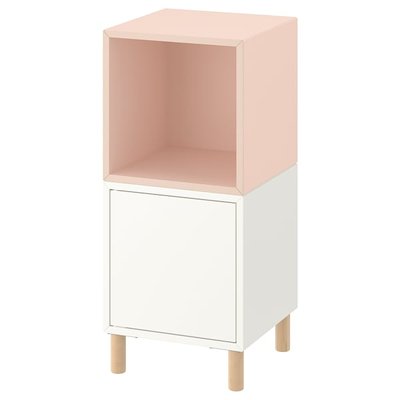 IKEA EKET Комбінація шафок на ніжках, білий світло-рожевий/дерево, 35x35x80 см 89430167 фото