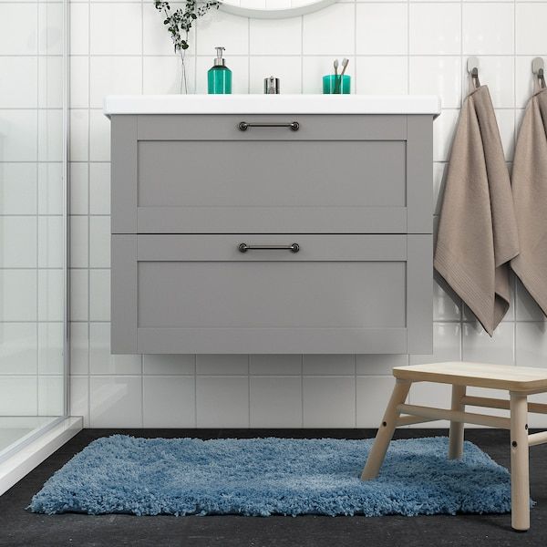 IKEA ALMTJARN Килимок для ванної кімнати, синій, 60x90 см 20545199 фото