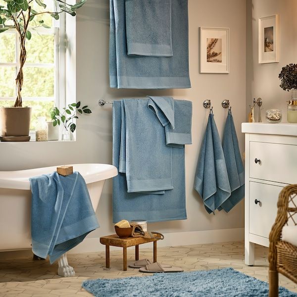 IKEA ALMTJARN Килимок для ванної кімнати, синій, 60x90 см 20545199 фото