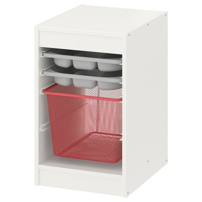 IKEA TROFAST Стелаж з контейнером/піддоном, білий сірий/світло-червоний, 34x44x56 см 29480787 фото