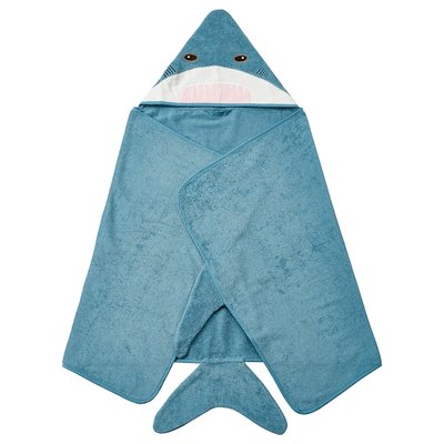 IKEA BLAVINGAD Рушник з каптуром, у формі акули/синьо-сірий, 70x140 см 90528441 фото
