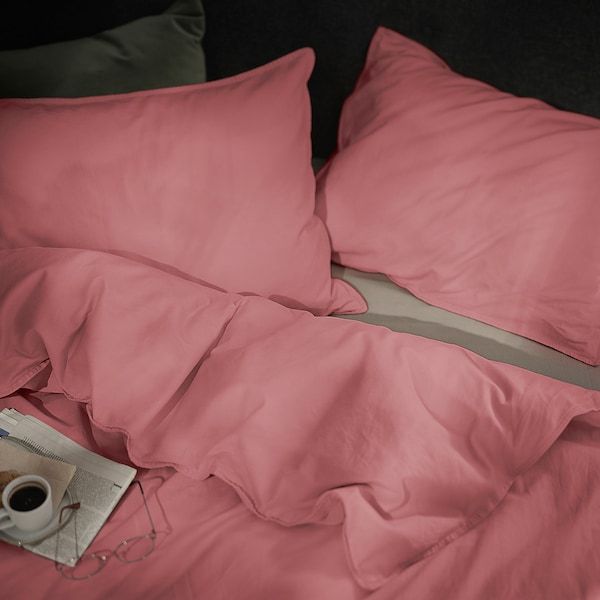 IKEA ANGSLILJA Покривка на ковдру та 2 наволочки, темно-рожевий, 200x200/50x60 см 50537621 фото