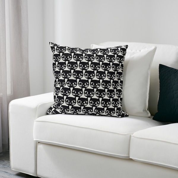 IKEA GERDIE Подушка, білий/чорний кіт, 40x40 см 60410631 фото