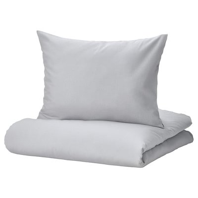 IKEA NATTSVARMARE Чохол на ковдру та наволочка, світло-сірий, 150x200/50x60 см 20529335 фото