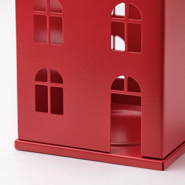 IKEA VINTERFINT Підсвічник для стовпчастої свічки, 2 шт., червоний/білий будиночок 50555002 фото