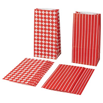IKEA VINTERFINT Паперова торба, різні візерунки червоного кольору, 15x30 см 00555882 фото