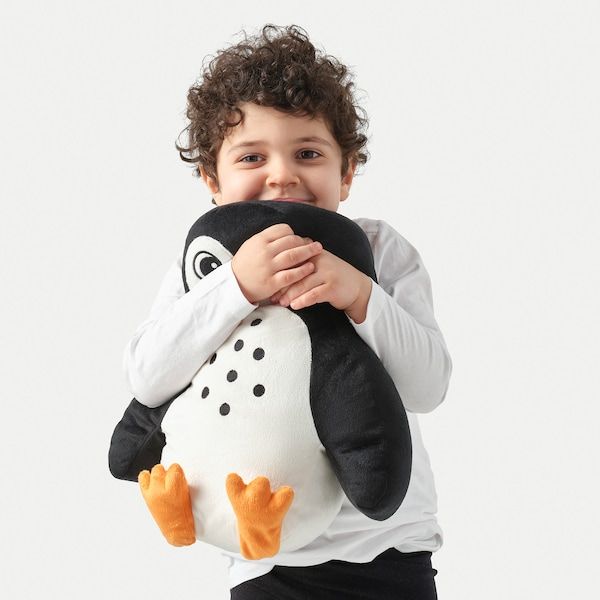 IKEA BLAVINGAD Подушка у формі пінгвіна чорно-білого, 40x32 см 20528369 фото