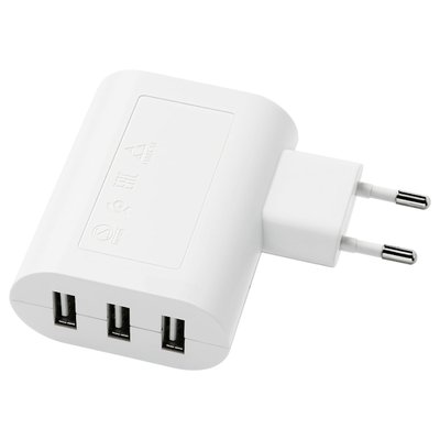 IKEA SMAHAGEL Зарядний пристрій USB/ 3 порти, білий 70544079 фото