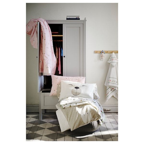 IKEA DROMSLOTT Підковдра 1 наволочка для ліжечка, забарвлення у щенят/рожевий, 110x125/35x55 см 90521190 фото