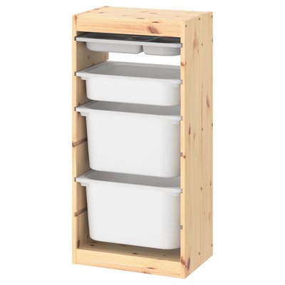 IKEA TROFAST Стелаж з контейнерами/підносом, світла сосна під білим морилом білий/сірий, 44x30x91 см 79478386 фото