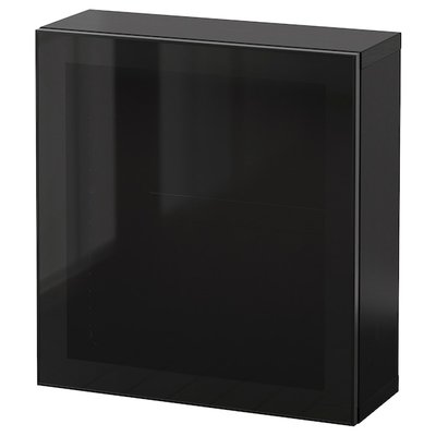IKEA BESTA Комбінація настінних шафок, чорний коричневий Glassvik/чорне скло, 60x22x64 см 29441079 фото