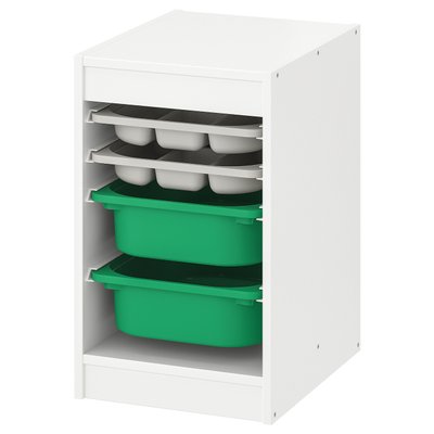 IKEA TROFAST Стелаж з контейнерами/лотком, білий сірий/зелений, 34x44x56 см 09480415 фото