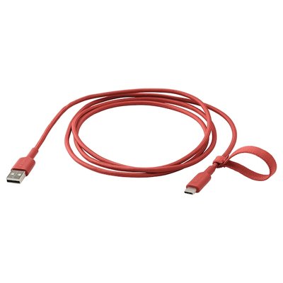 IKEA LILLHULT USB-A USB-C, червоний, 1.5 м 80528494 фото