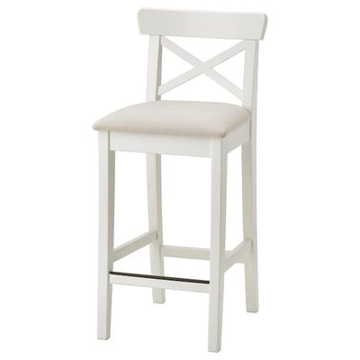 IKEA INGOLF Барний стілець з опорою для спини, білий/Hallarp бежевий, 65 см 00478737 фото