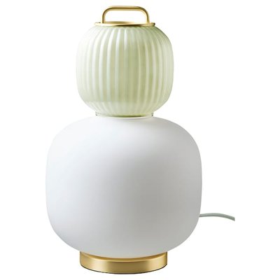 IKEA PILBLIXT Столова лампа, біла/світло-зелена, скло/імітація золота, метал, 41 см 70499878 фото
