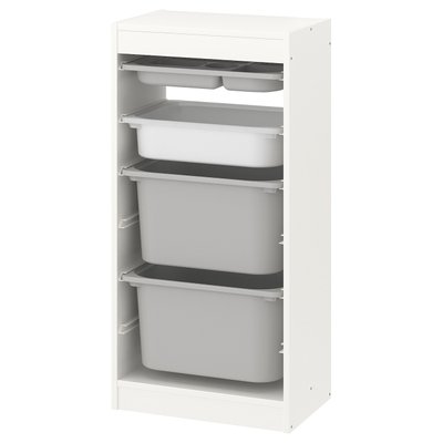 IKEA TROFAST Стелаж з контейнерами/лотком, білий сірий/білий, 46x30x94 см 29478379 фото