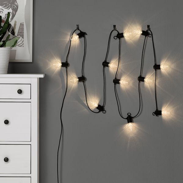 IKEA SVARTRA Гірлянда LED, 12 лампочок, чорна/зовнішня 30521800 фото