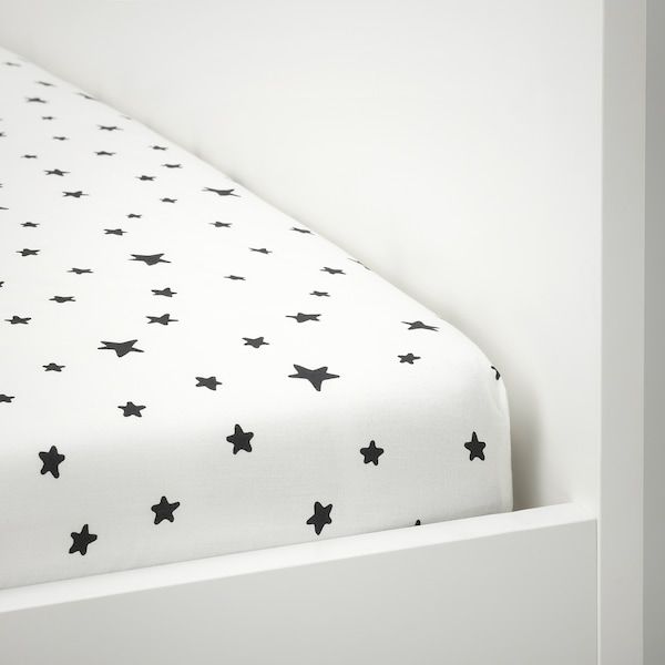 IKEA BUSENKEL Простирадло з гумкою, зірковий візерунок/білий, 90x200 см 10523188 фото