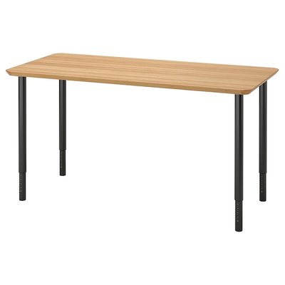 IKEA ANFALLARE / OLOV Письмовий стіл, бамбук/чорний, 140x65 см 59417704 фото