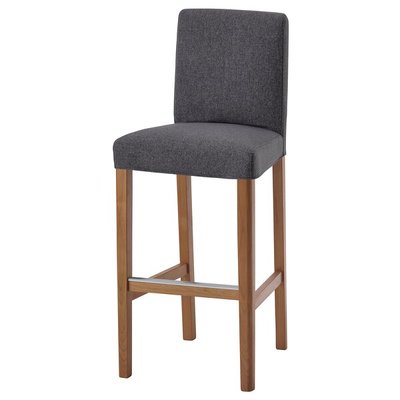 IKEA BERGMUND Барний стілець зі спинкою, імітація дуба / Gunnared середньосірий, 75 см 79384670 фото