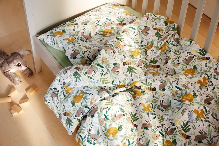 IKEA TROLLDOM Комплект постілі для ліжечка, 3 шт., візерунок лісові тварини/багатокольоровий, 60x120 см 90515132 фото