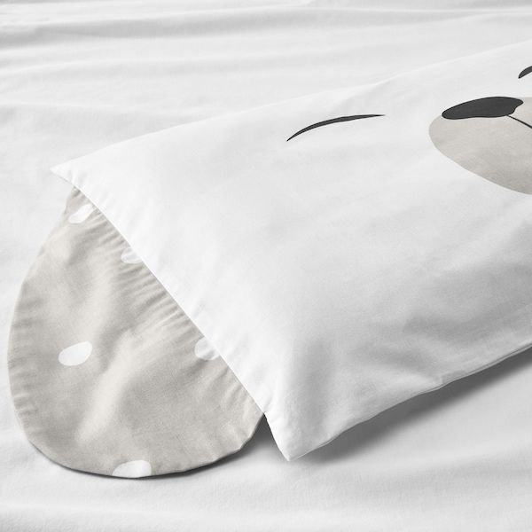 IKEA DROMSLOTT Набір постільної білизни для ліжечка, 3 шт., з візерунком з цуценятами/бежевий, 60x120 см 80526367 фото