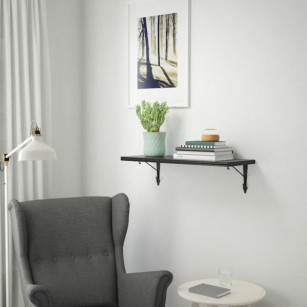 IKEA BERGSHULT / KROKSHULT Стільниця настінна, коричнево-чорний/антрацитовий, 80x30 см 59326073 фото